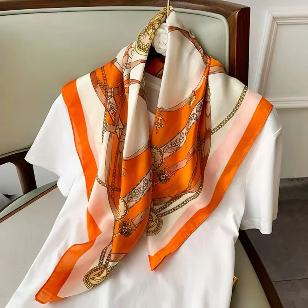 70cm Silk Feeling Square Scarf Women Satin Bandana Print Scarves Head Band NEW - Picture 3 of 6